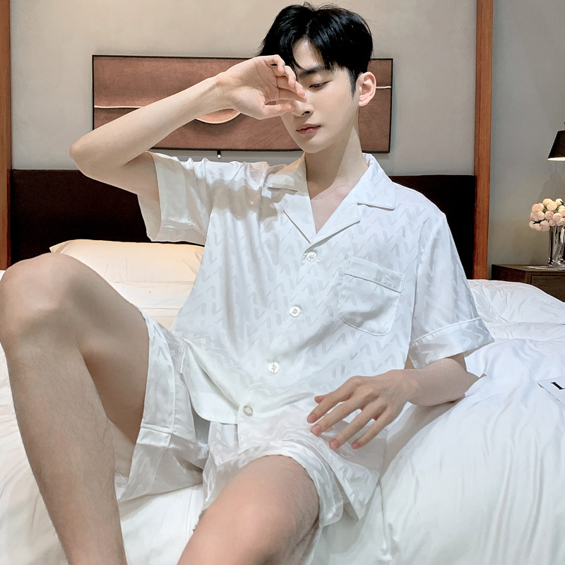 Pajamas Men's Summer Thin Ice Silk Short Sleeve Middle-aged and Young High-end Luxury Imitation Silk plus size Home Clothes suit Pajamas Men's Summer Thin Ice Silk Short Sleeve Middle-aged and Young High-end Luxury Imitation Silk plus size Home Clothes suit