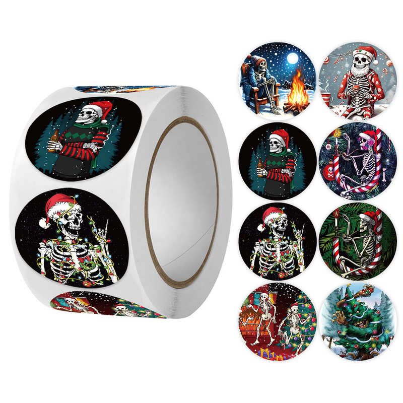 卸売クロスボーダークリスマスハロウィン自己粘着ラウンド 3.8CM1.5 インチラベルステッカー 500 シールステッカー|undefined