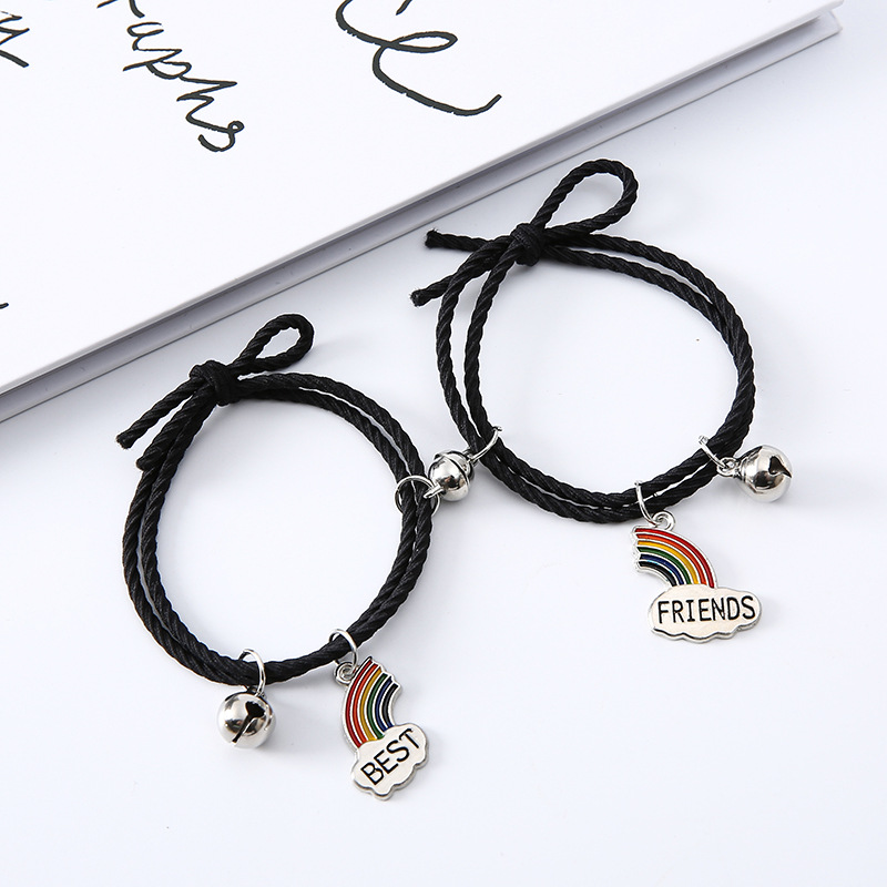 Rainbow Girlfriends' Bracelet Pair Small Rubber Band Gift For Boyfriend Or Girlfriend Magnet Bell Bracelet Knotted Dual-use Hairband Jewelry display picture 2