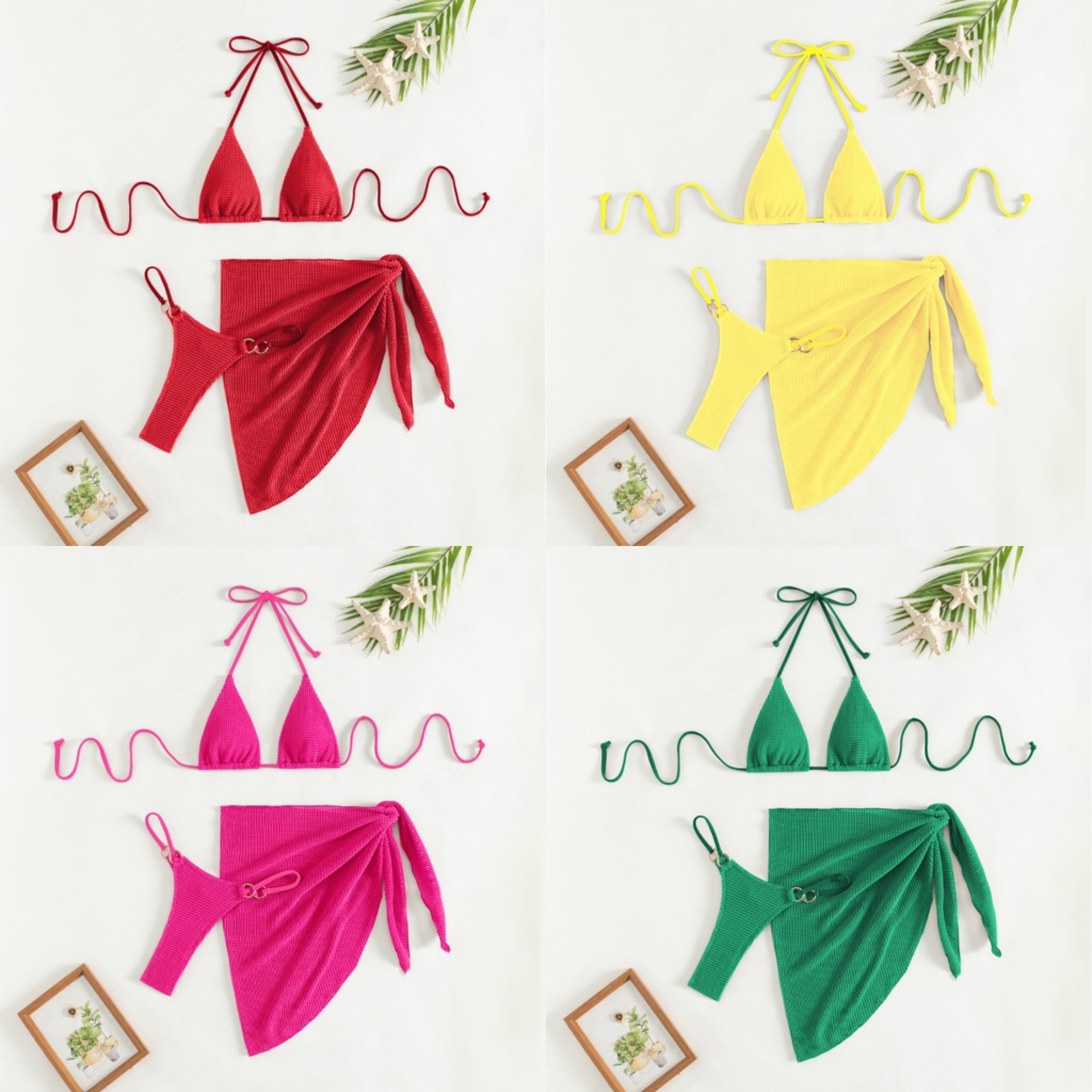 Drawstring Bandage Apron Mesh Three Piece Swimsuit