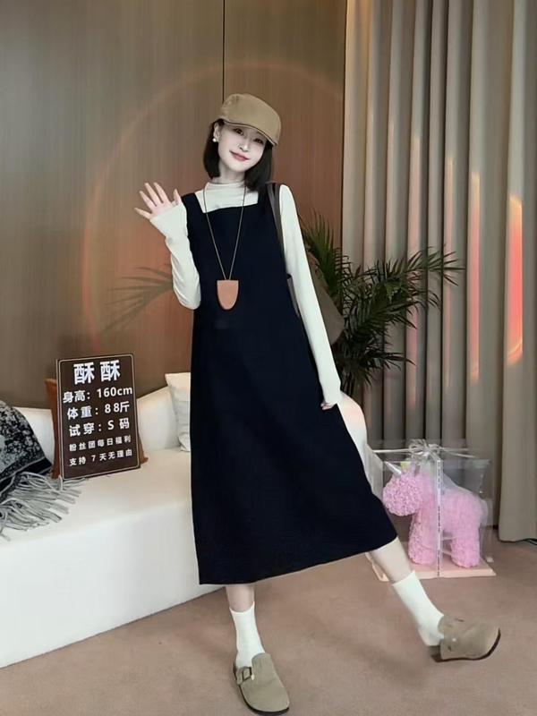 韩系chic高级感套装2025新款春秋绝美背带套装连衣裙子长裙两件套|undefined