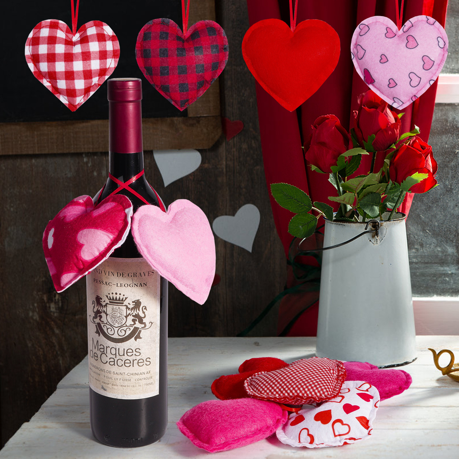 Amor transfronterizo Día de San Valentín Pequeño Colgante Ambiente de Navidad Creativo 12 Colgantes de corazón de桃 Decoración