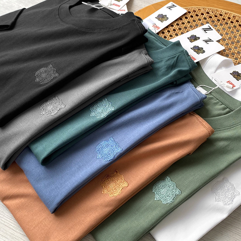 Seiko tiger head embroidery! 240 grams of xinjiang long staple cotton! Summer Penny Men's Wide Round Neck Casual Short-sleeved T-shirt