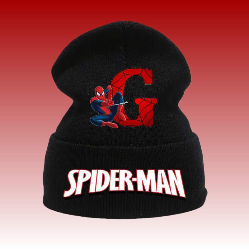 New Cartoon Spider-Man Letter Print Autumn and Winter Warm Wool Hat Cute Knitted Hat Pullover Hat