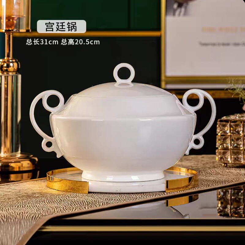 Pure White Bone China Pot with Lid, Large Soup Bowl, Ceramic Soup Basin, Double-Eared Soup Bowl, Creative and Personalized Household Ruyi Pot Pure White Bone China Pot with Lid, Large Soup Bowl, Ceramic Soup Basin, Double-Eared Soup Bowl, Creative and Personalized Household Ruyi Pot