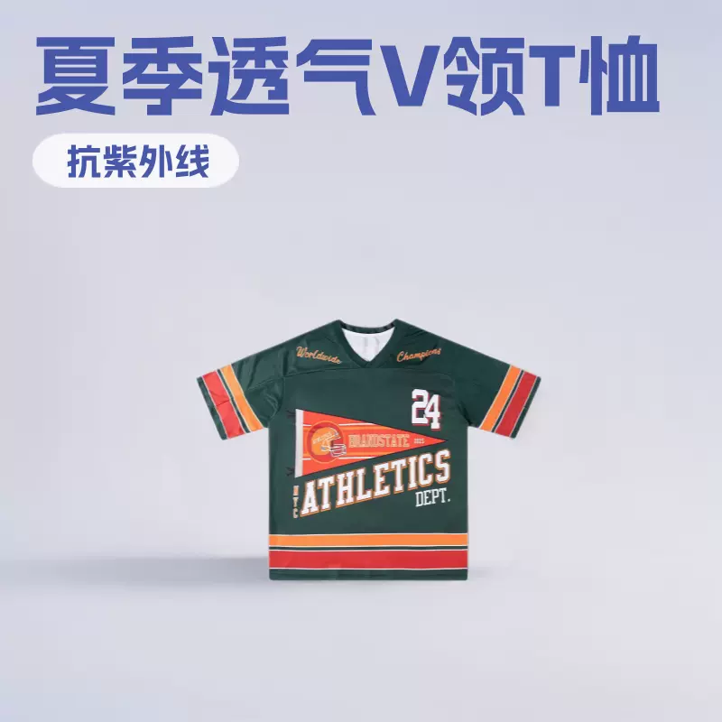 跨境temu TK夏季爆款V领长袖短袖透气恤数码印花定制图案