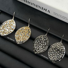 丽银饰品冬季新款欧美时尚复古镶钻叶片大气耳环2025年耳饰女