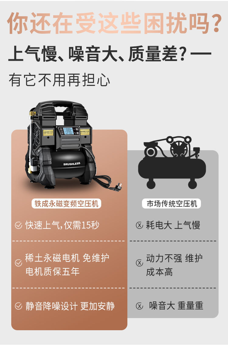 Portable Small Oil-Free Silent Air Compressor for Woodworking and Painting, High-Pressure 220V Air Compressor