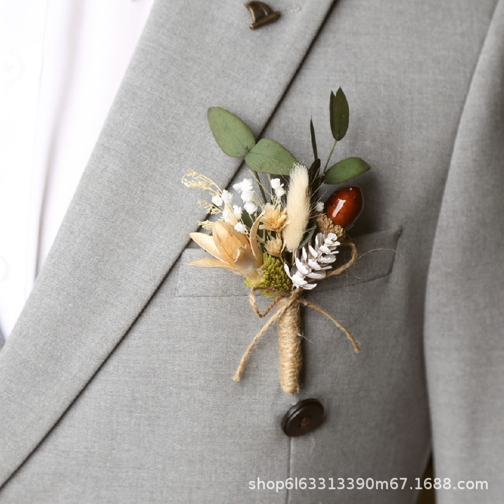 Flor fresca al por mayor flor seca ramillete novia y novio boda vestido de fiesta graduación ramillete accesorios fábrica