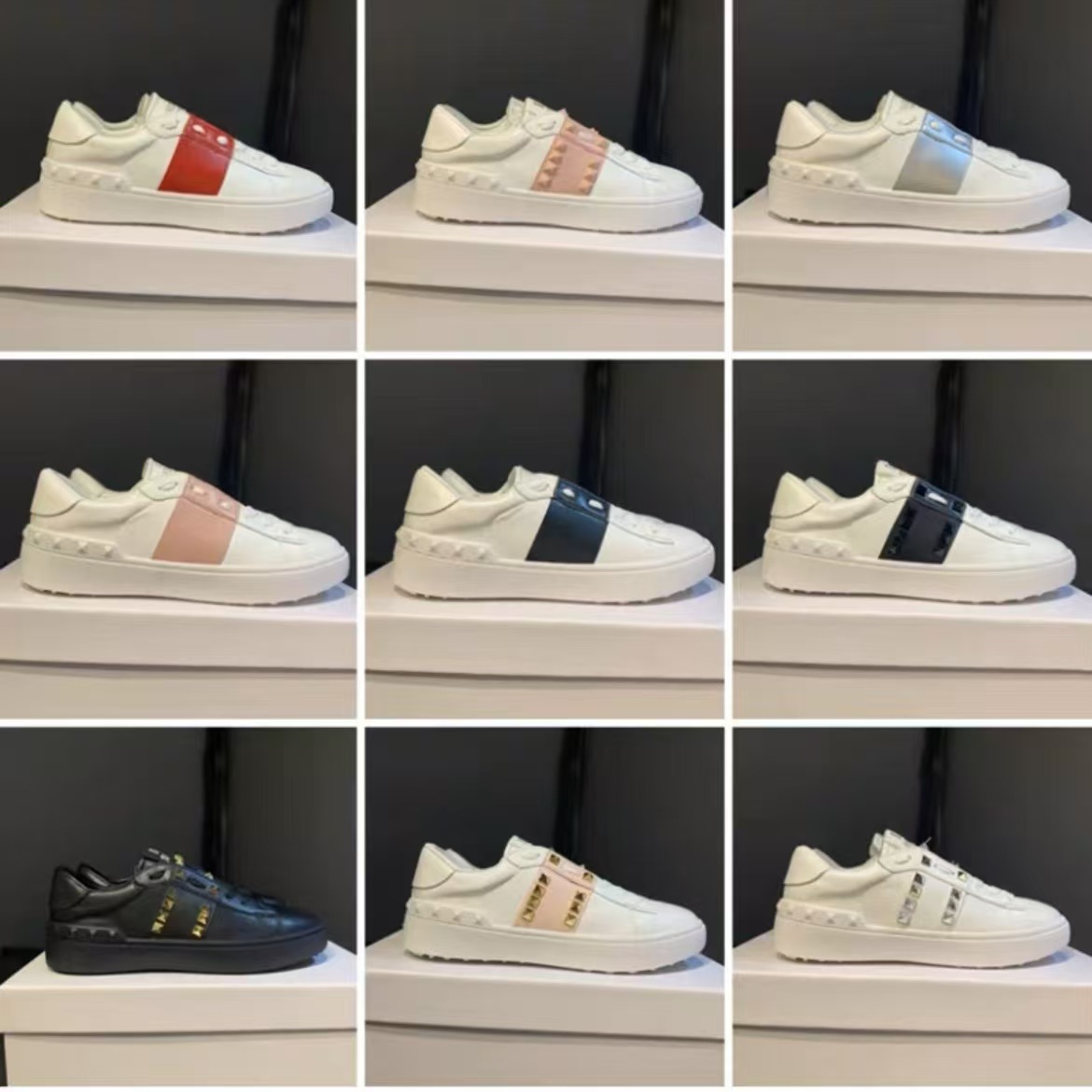 Valentino üslubunda ağ dəri ayaqqabı, daş bəzəkli, unisex