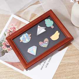 木制徽章收纳盒跨境新品透明防尘卡通勋章首饰盒大容量胸针展示框