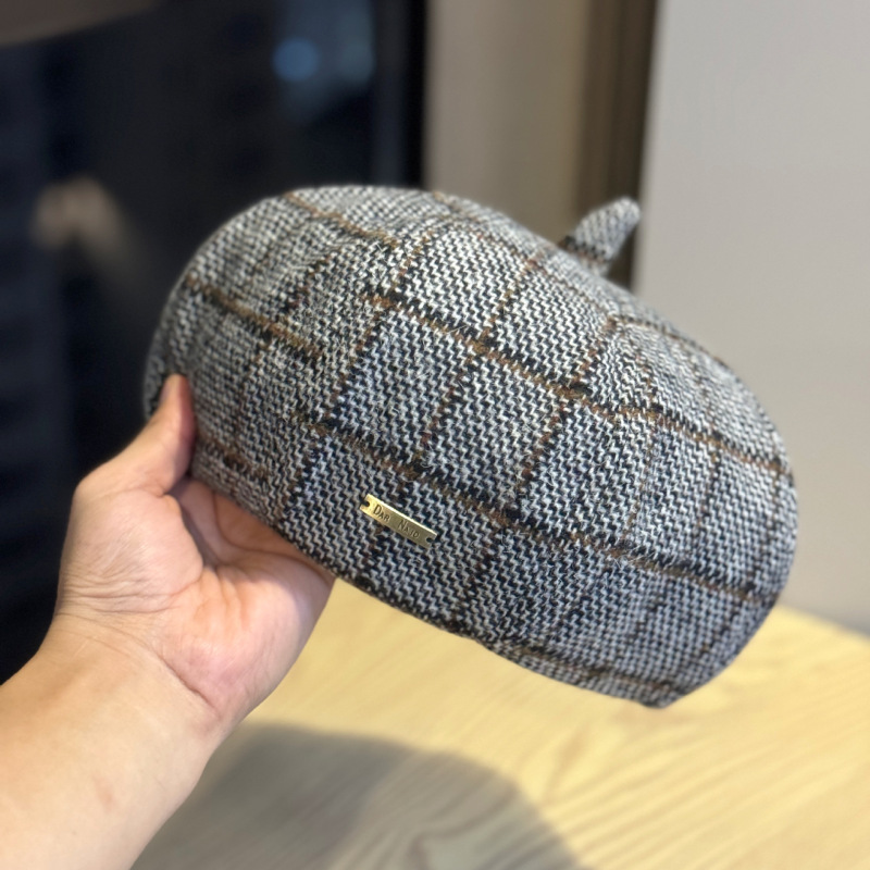 新款八角帽女秋冬复古显脸小蓓蕾画家帽潮百搭经典格纹南瓜贝雷帽|undefined