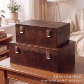 两件套复古涂装木盒 客厅卧室摆件装饰证件信物防尘封存储物木箱