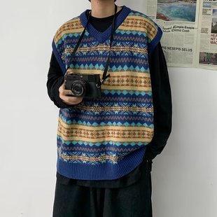Japanese Retro Knitted Vest Men's and Women's Trendy Brand Ethnic Style Loose Trendy Waistcoat V-Neck Sweater Sweater Vest