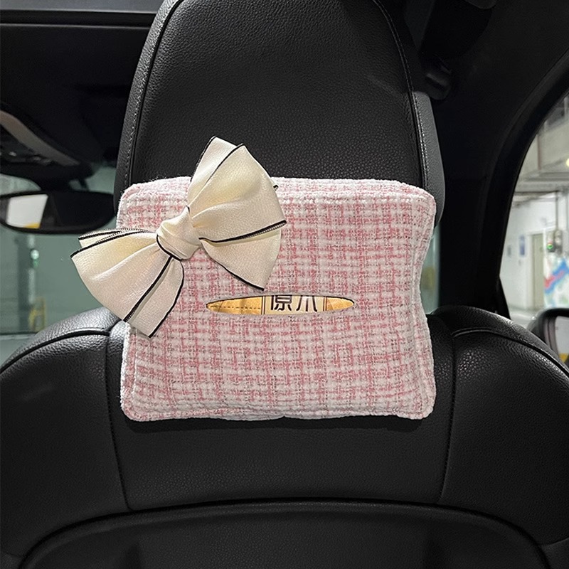 Xiaoxiangfeng caja de almacenamiento de toallas de papel para automóvil colgante lindo arco caja de dibujo para automóvil caja de pañuelos para automóvil multifuncional