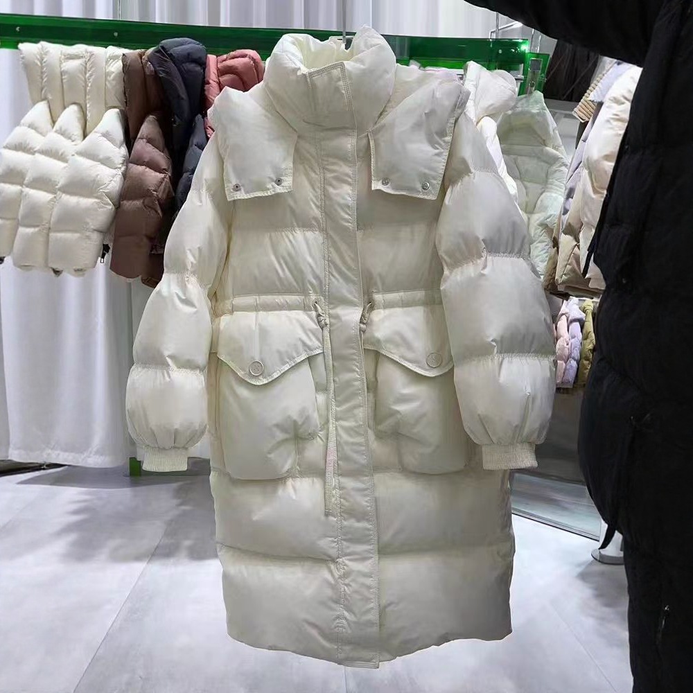 2024新款羽绒服女中长款连帽加厚手套款收腰显瘦保暖外套