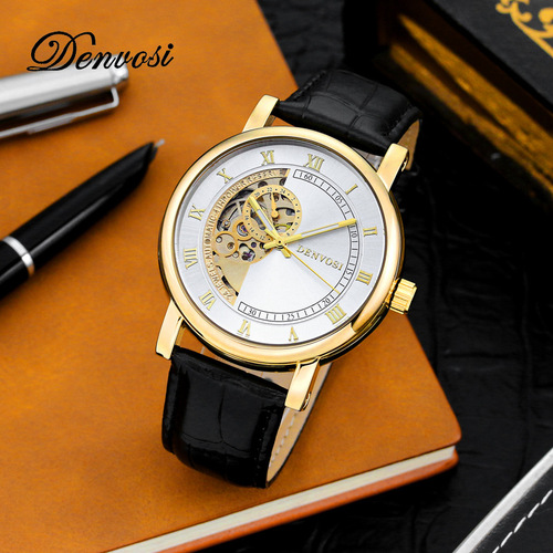 Danforth Men's Fully Automatic Mechanical Watch Skeleton Waterproof Business Genuine Leather Watch Dropshipping