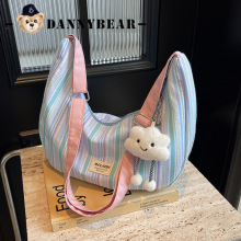 休闲条纹大容量女式包丹尼熊 包软面2025新款轻便斜挎百搭通勤DY