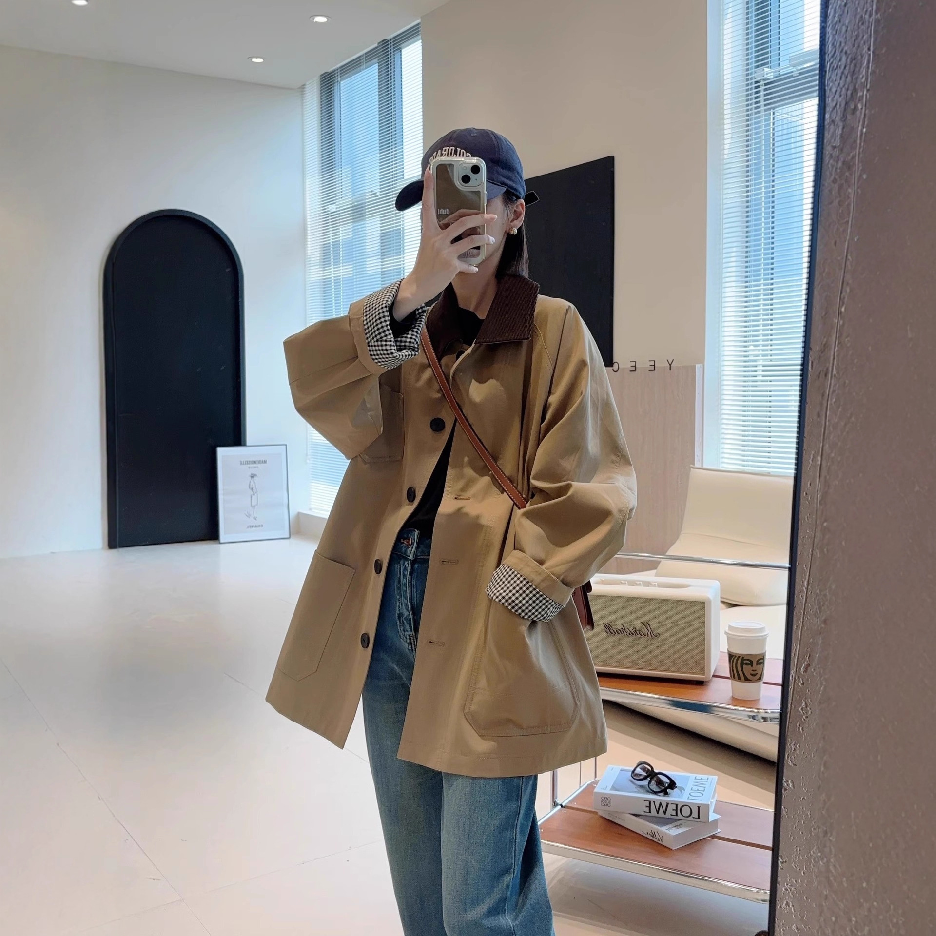 朵妮DN 布拉格之秋廓形小个子中长款风衣女撞色宽松卡其色外套女