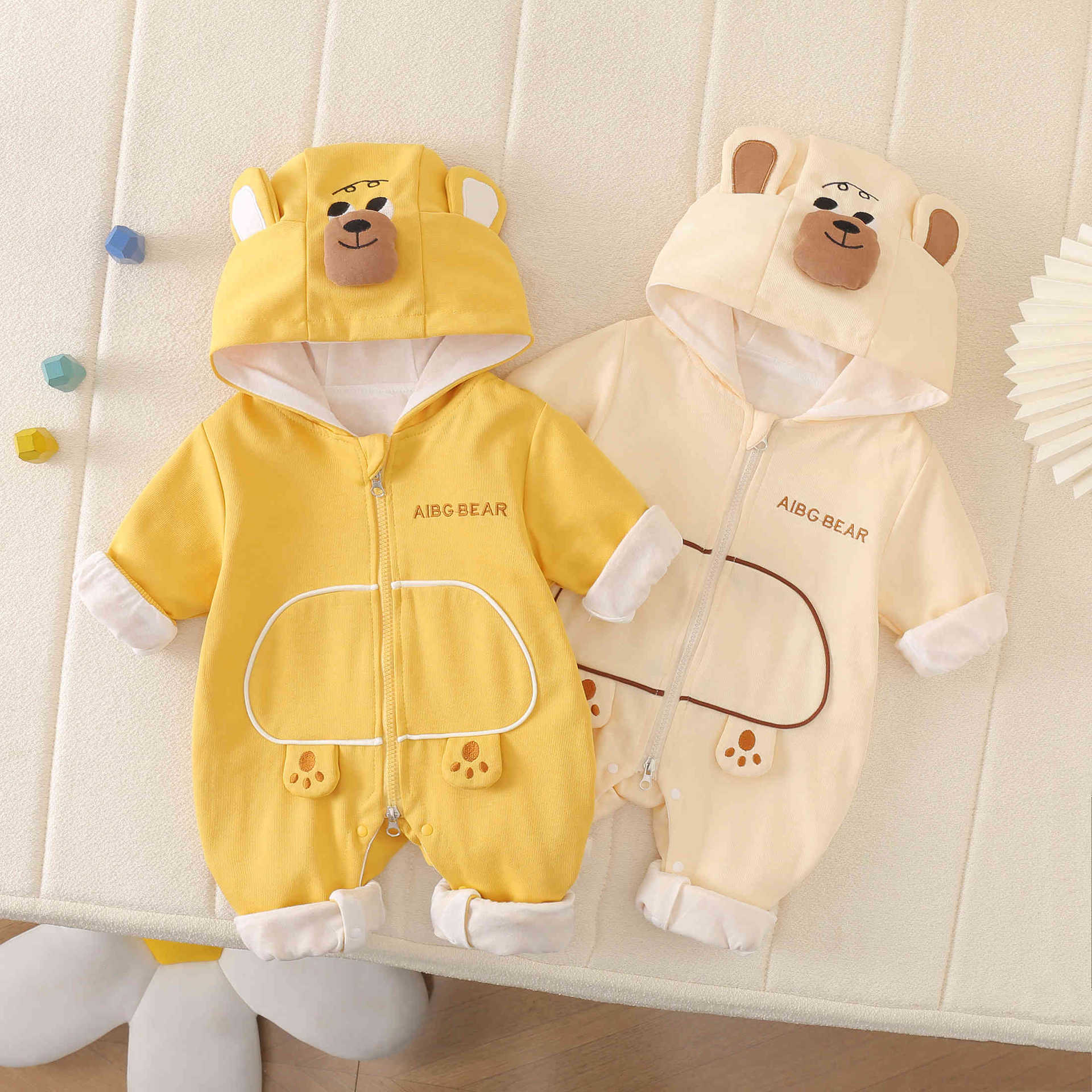 Autumn children's bodysuit with hood, hoody to go out, with little bears