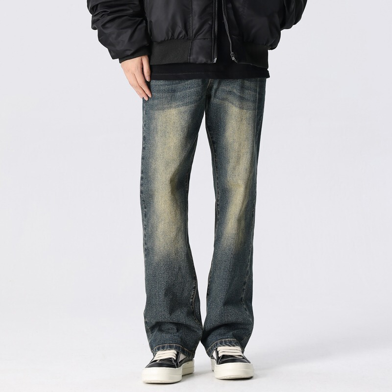 American High Street Retro Washed Dark Blue Jeans Men's Straight Loose Slim Casual Vibe Pants