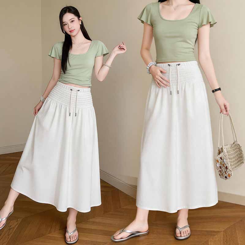 Maternity Wear, Ice Silk Drapey Mid-Length Skirt, Summer Trendy Mom Style, Stylish New Design, Beautiful Large Hem Skirt