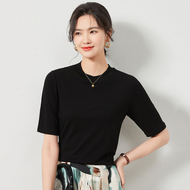 Factory Direct Sale Round Neck Twisted Knit Silk Half-Sleeve T-Shirt Solid Color Mulberry Silk Pullover Versatile Top Fj412 Factory Direct Sale Round Neck Twisted Knit Silk Half-Sleeve T-Shirt Solid Color Mulberry Silk Pullover Versatile Top Fj412