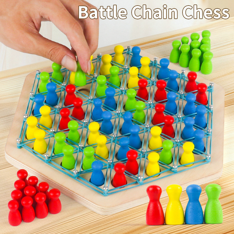 Cross-border explosions puzzle triangle chess table game geometric thinking chain chess parent-child interactive exercise rubber band toys
