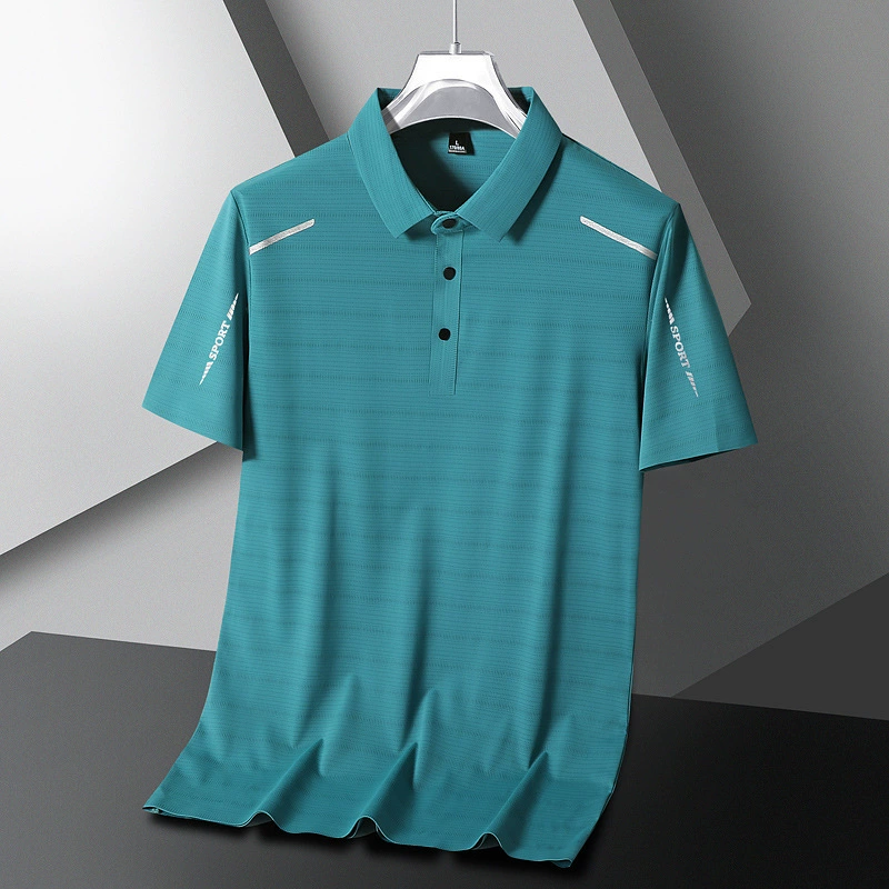 Летний мужской ледяной шелк без следов рубашка POLOO высокого качества бизнес ледяной шелк с короткими рукавами и лацканами новый быстрый сухой эластичная топ