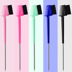 外貿新款眉刷鋼針雙頭眉梳染髮睫毛兩用眉毛修眉刷碎發刷化妝工具