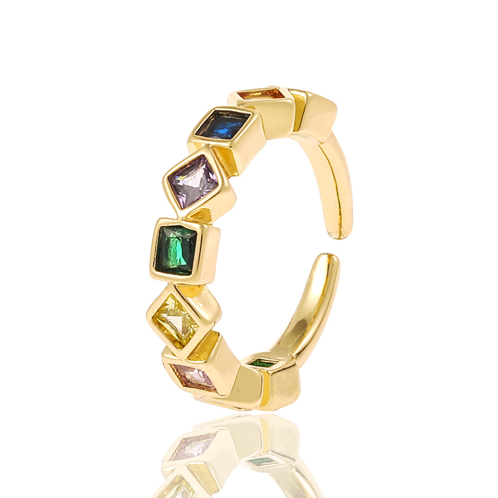 Simple Style Rhombus Copper Open Ring Plating Zircon Copper Rings