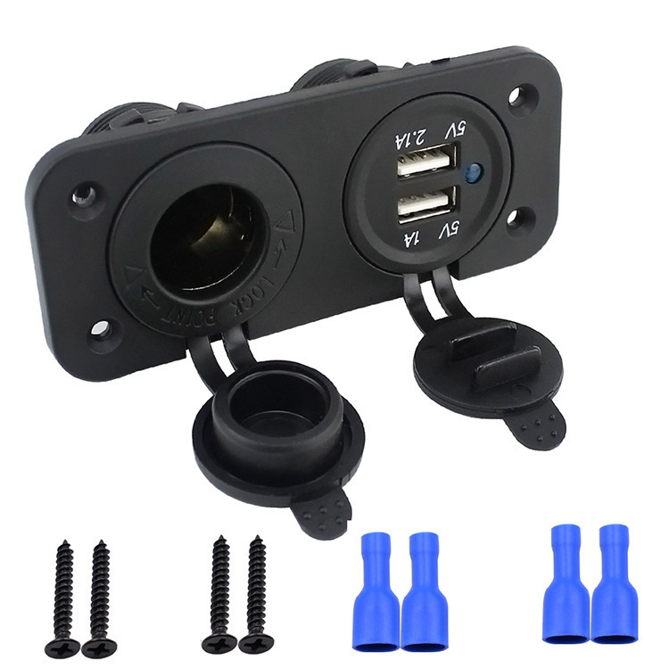 New Product Car Double-Hole Cigarette Lighter Socket with Car USB Mobile Phone Cigarette Lighter 12-24V Type