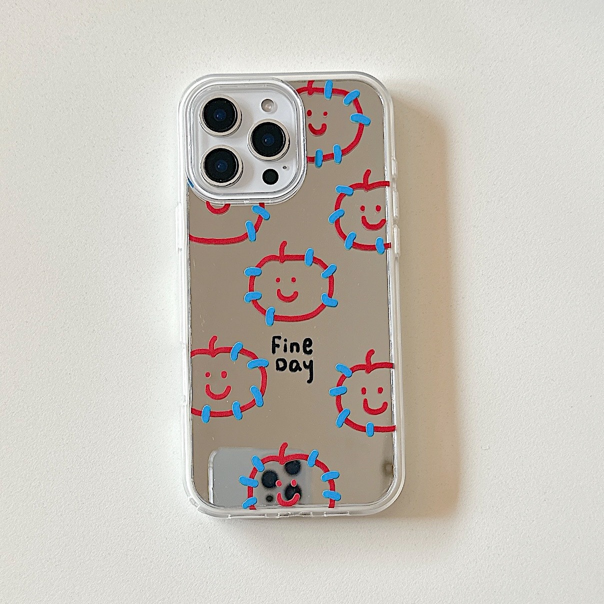 Nuevo espejo azul piel frita manzana roja para iPhone 15Pro funda para teléfono móvil 16ProMax simple 14/13