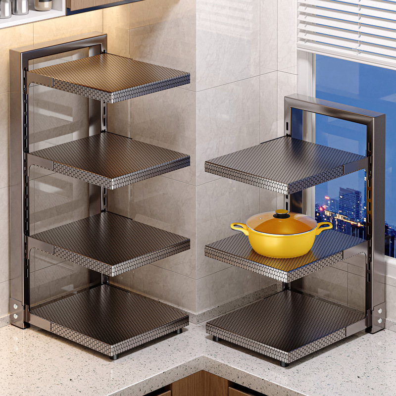 Estante de cocina Estante de almacenamiento para ollas multifunción Estante de almacenamiento Gabinete doméstico Estante de capas interior Fregadero inferior Estante de ollas multicapa