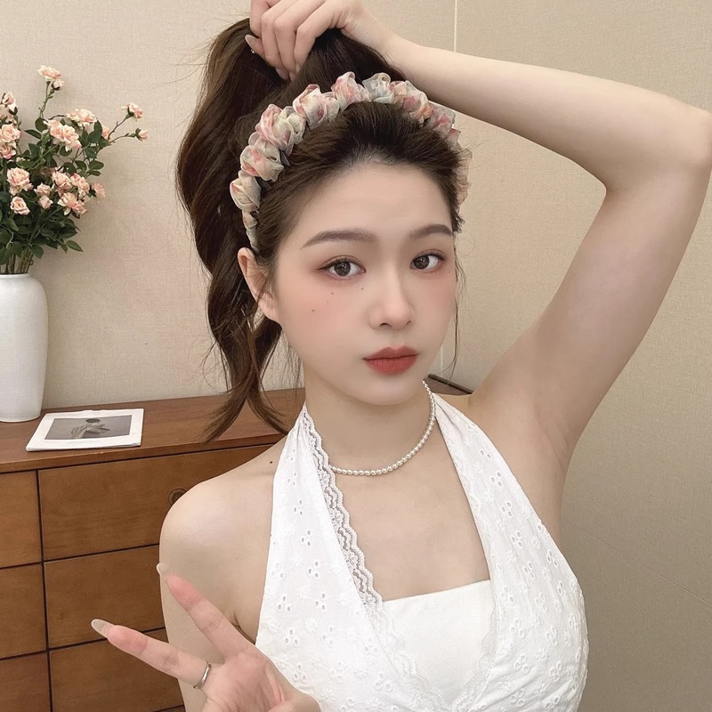 超仙褶皱网纱波浪发箍女2025新款夏季带齿防滑高颅顶炫彩渐变发饰|undefined