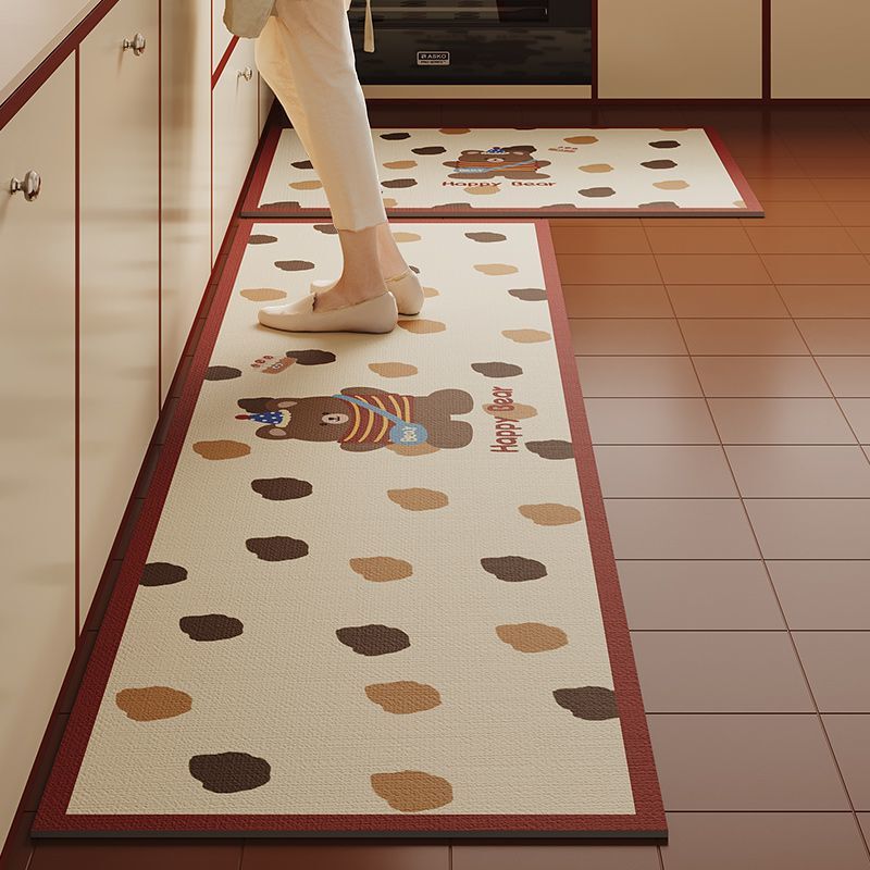 Cute Cartoon Kitchen Floor Mats, Stain-Resistant Strip Set, Absorbent Diatom Mud Floor Mats, Household Non-Slip and Wear-Resistant Floor Mats