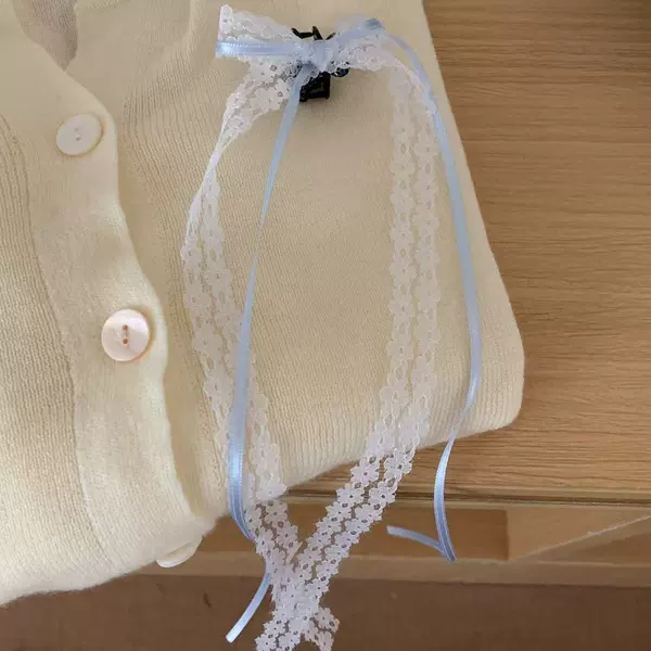 6055 Pure Desire White Lace Ribbon Hairpin-Blue