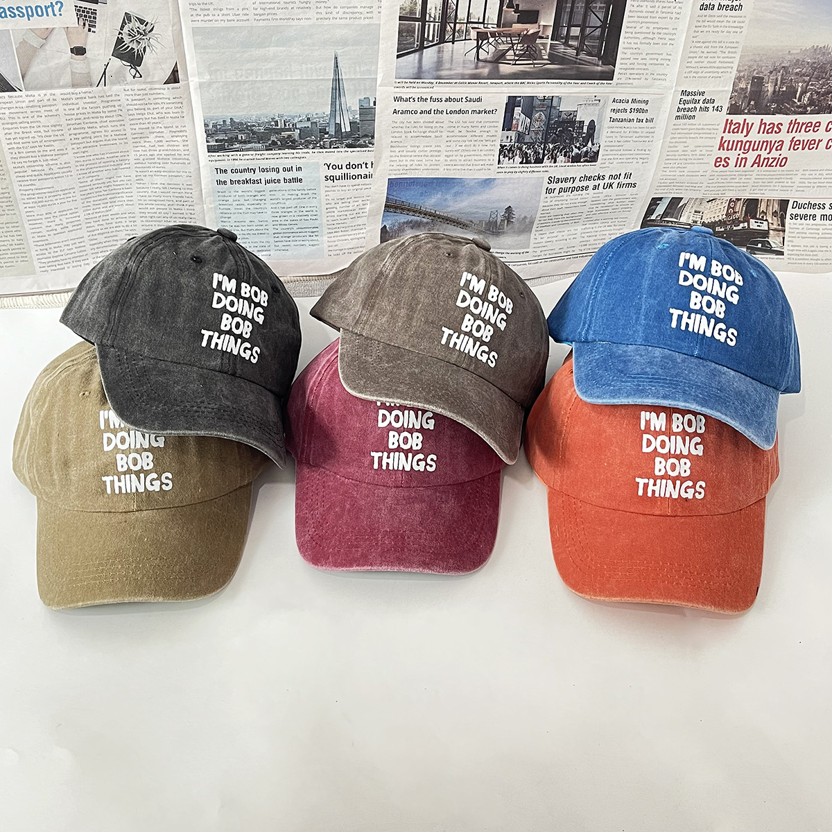 Unisex Retro casual trend Soft top I'M BOB printed washed baseball cap for outdoor shade_voghion.com