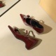 761-H130 Mary Jane women's shoes with a pointed rhinestone bow and a raised height inside, featuring a flat heel and commuting style