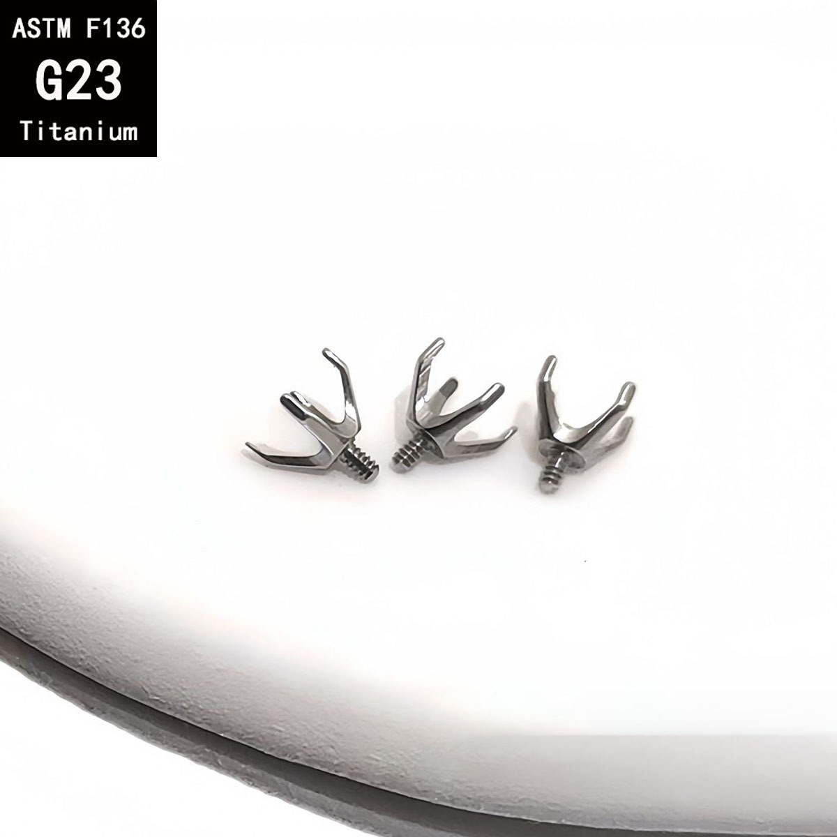 G23 Titanium Four-Claw Round White Stone Earring Empty Holder Externally Threaded DIY Piercing Accessories detail image 8