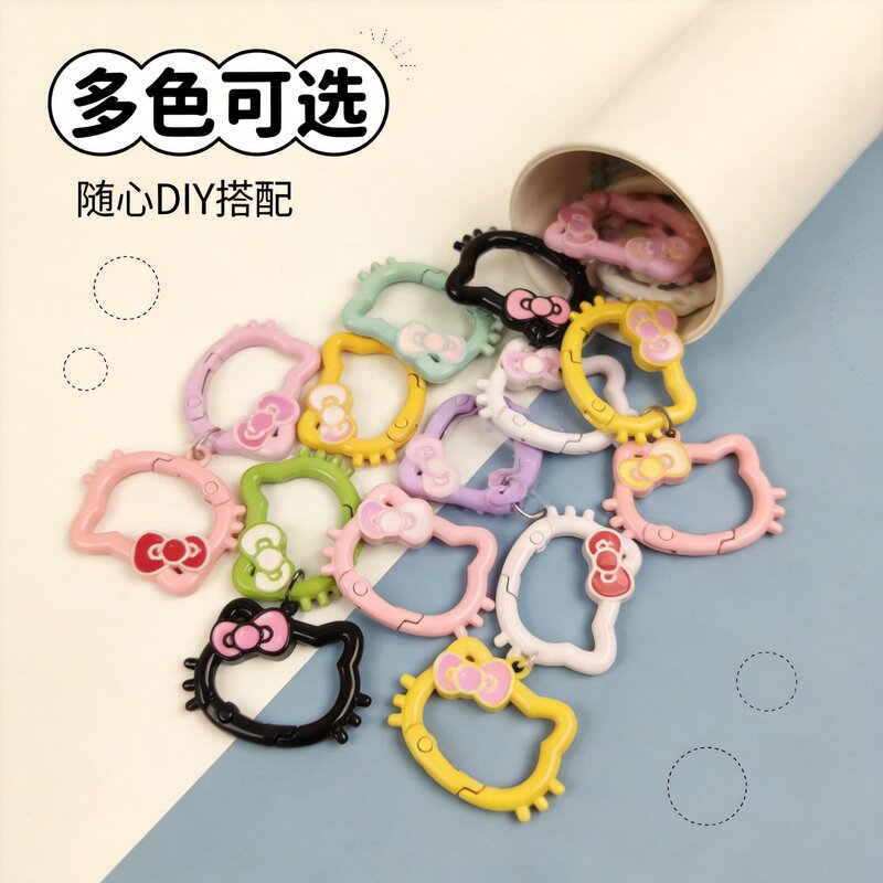 Colorful Painted Cat Keychain Universal Clasp Zinc Alloy Spring Ring Bead Pendant DIY Jewelry Accessories Wholesale