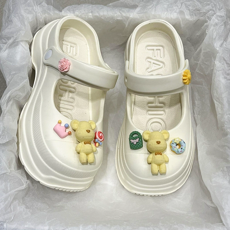 Тапочки на толстой подошве модные дикие высокие значения EVA Baotou дырки женские сладкие летние туфли на улице