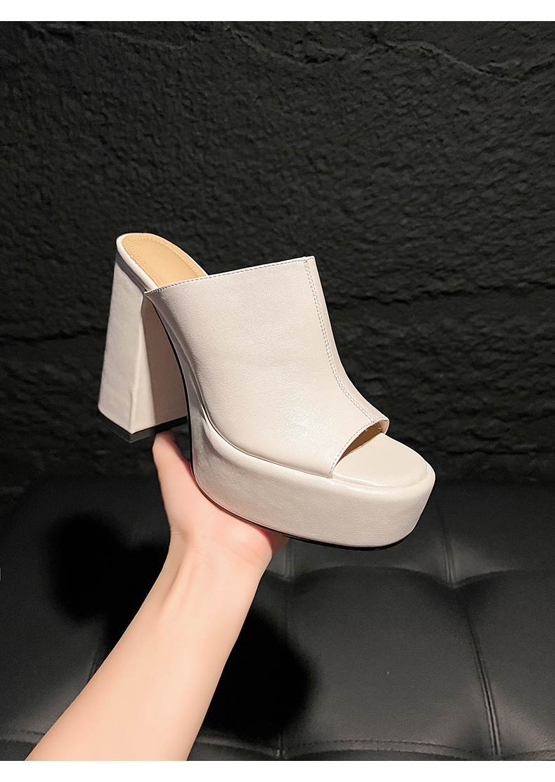 Sandal cao gót nữ mũi hở đế platform da bò thật gót siêu cao 12 cm — màu đen, màu trắng ngà chi tiết 16