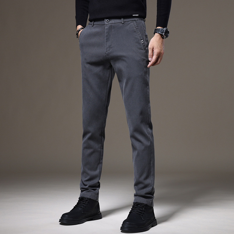 Otoño e Invierno nuevo negocio ligero pantalones casuales de los hombres de color sólido clásico moda estiramiento pantalones delgados de gama alta de los hombres boutique