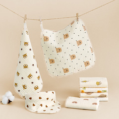 Wholesale four-layer foldable bib for babies and newborns, cartoon-style multi-functional small square towels for spitting up and drool.