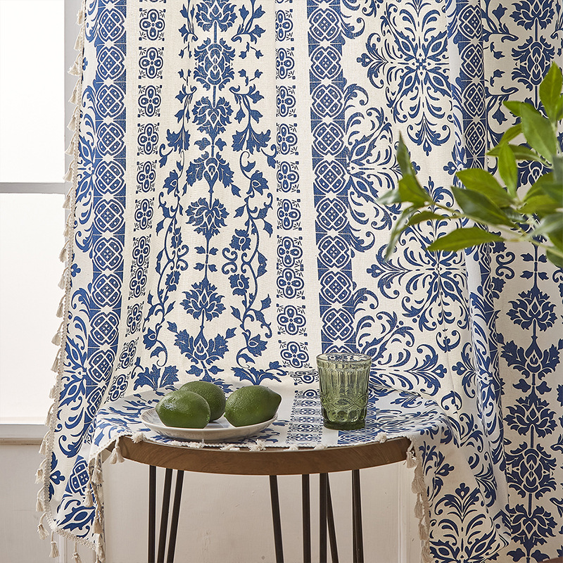 Chinese-style Blue And White Porcelain Curtains For Bedroom_voghion.com