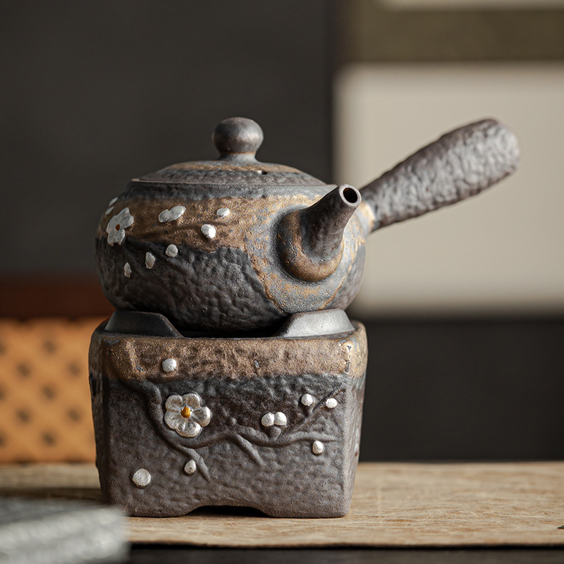 Gilt and Silver Stoneware Side Pot Outdoor Camping Japanese Alcohol Candle Warm Tea Stove Boiler Set Heating Base