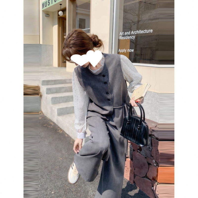 入春搭配一整套大码胖马甲叠穿上衣阔腿裤子韩系减龄复古套装女|undefined