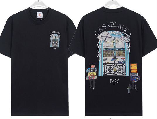 カサブランカ トレンド 半袖 夏新作 グリーン 三角文字 CASA テニスコート プリント Tシャツ|undefined