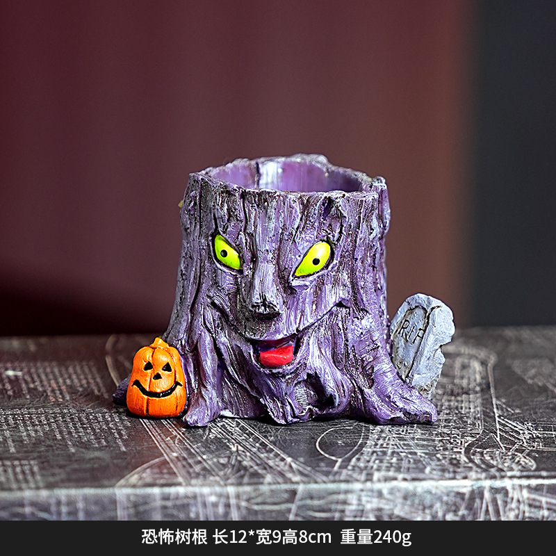 Árbol de Halloween encantado casa encantada mecedora adornos hechos a mano encantador decoración de escritorio fantasma hombre negro adornos de resina de automóvil